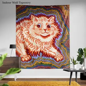 Psychedelic Cat Wall Tapestry: Louis Wain Trippy Art Decor