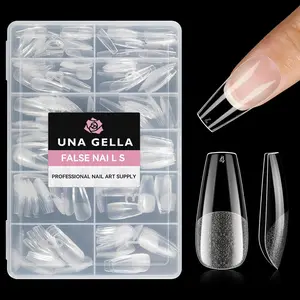 UNA GELLA Coffin Nails Tips, 216 PCS Soft Gel x Nail Tips Coffin Half Matte Full Cover False Nails Pre-shaped Clear Acrylic Press on Nails Coffin Medium for Nail Extensions Home DIY Salon, 12 Sizes