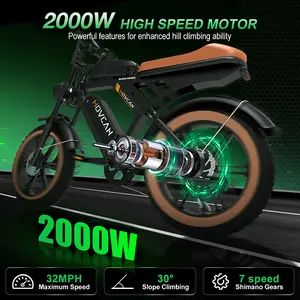 【Movcan】V30 Max Series Electric Bike for Adults, Peak Power 2000W, 20" Fat Tire Ebike, Top Speed 32MPH, Range 120Miles, 48V 31.2Ah Removable Battery， Motorcycle Ebike for Commuting/Off-roading,UL 2849 Certified ebike