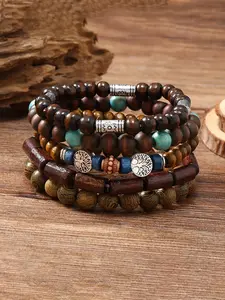 The 5-piece wooden bead bracelet set is suitable for daily wear, vacation dates, and other occasions, and is also a surprising and exquisite small gift, Stackable Bracelets
