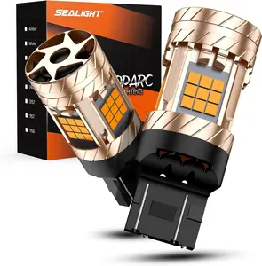 SEALIGHT 7443 LED Bulb 2700K Amber Yellow 30W 3200LM Anti-Hyper Flash with Turbo Fan 2 Standard Socket Replacement for Turn Signal Blinker Lights