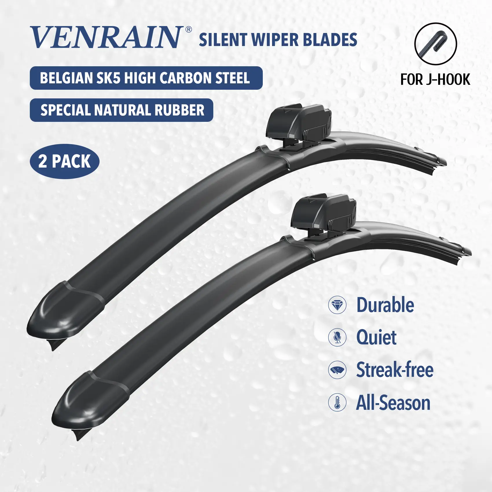 VENRAIN Premium Windshield Wiper Blades – Quiet, Streak-Free, All-Season Performance , For Honda, Toyota, Lexus, Hyundai, Chevrolet, Cadillac, Mitsubishi, Nissan, Ford, f150, GMC, Buick, BMW, Kia, Land Rover, Volvo, Subaru, Mazda, Acura