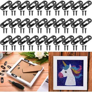 30 Pcs Single Keyhole Hangers Picture Hanger with 60 Pcs Screws Metal Keyhole Hanging Brackets Metal Hanging Fasteners Plate Hooks for The Wall Mirror Picture Frames, 43 x 16 mm(Black)