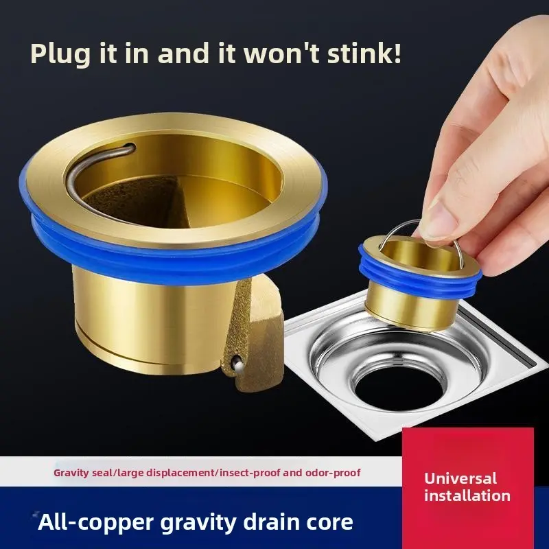 Full Copper Floor Drain, Odor-Proof and Insect-Resistant, Rust-Resistant and Durable, Bathroom and Kitchen Drain, Anti-Backflow, Thickened Brushed Surface, Bathroom Accessory, Bathroom Fixture Accessories
