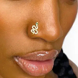 Green Eyed Snake Nose Stud in Surgical Steel with Cubic Zirconia Stones 20g Weight 7mm X 4mm L Bar Elegant and Secure Nose Stud