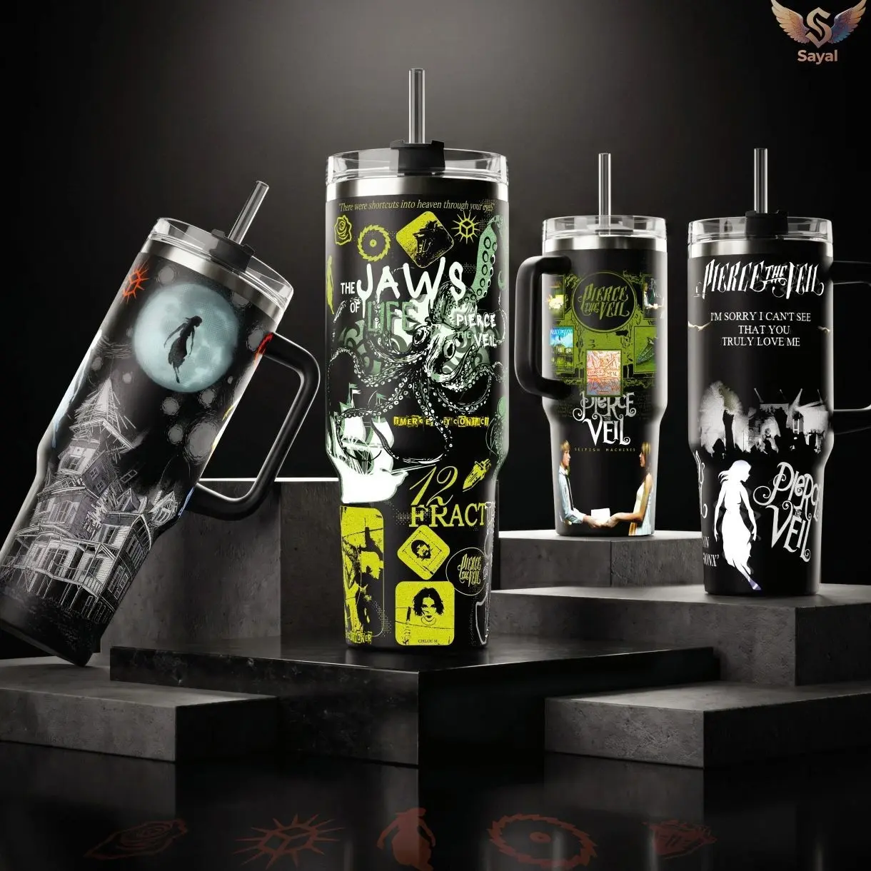 [Collection] PIERCE THE VEIL Bulls In The Bronx - Collidre With The Sky - The Jaws of Life PTV Band Art ALT ROCK 40 oz Thermal Vacuum Insulated 12H Hot Cold With Handle Music Lovers Vibes Punk Style Leak-Proof BPA-Free
