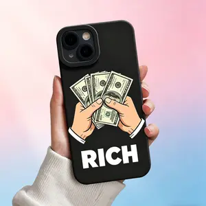 Rich Money Dollar Hand Graphic Phone Case for iPhone 17 16 E 15 14 13 12 11 Pro Max Plus Air XS XR, Black/Blue Background Hip Hop Wealth Style Soft TPU Shockproof Matte Protective Phone Cover