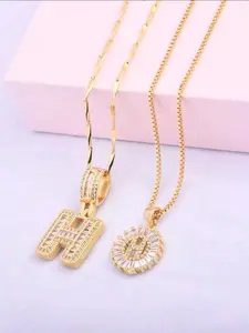 2 Count Initial Letter Pendant Necklaces with Zircon Stones for Women 26 Alphabet Necklace Fashion Jewelry for Parties & Birthdays Valentine's Day Gift bundle sets