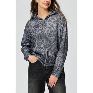 Pocketed Leopard Zip Up Hoodie