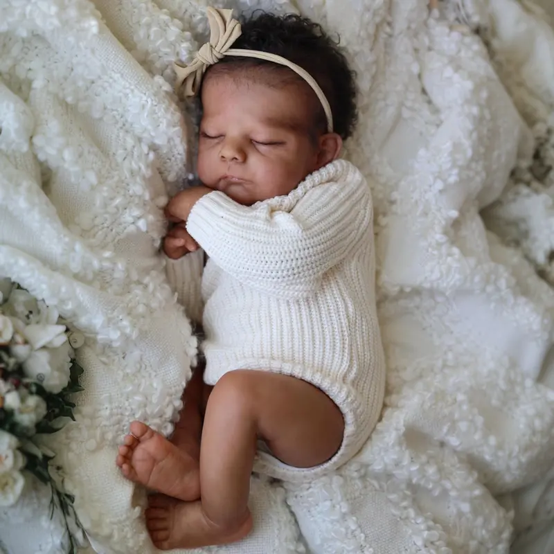 GUESSBELLY 50cm Asleep Black Brown Skin Reborn Baby Doll Toy Vinyl Limbs Cloth Body 20inch Lifelike Bebe Doll Kid Lovely Birthday Gift Bathe Play House Toy