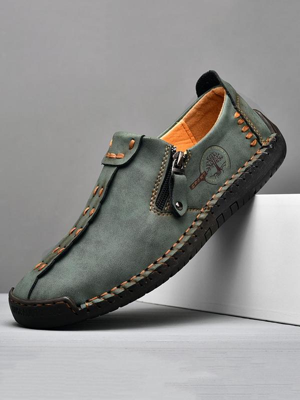 New Men's Casual Solid Color Zipper Side Walking Shoes, Fashionable Breathable Comfortable Sports Shoes for Outdoor, Male All-match Round Toe Shoes for Daily Wear