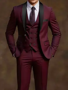Men'S 3pcs Suit Set - Formal Business Attire with Slim Fit, Long Sleeve, Solid Color, Fake Buttons, Lapel Collar, All-Season Wear, Wedding, Work Uniform, Wedding Attire|Slim Fit Suit|Sleek Appearance, Men Suit, Complete Suit For Men