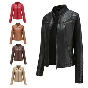 2025 Trendy Fashion Women's Black Faux Leather Biker Jacket PU Motorcycle Rider Coat