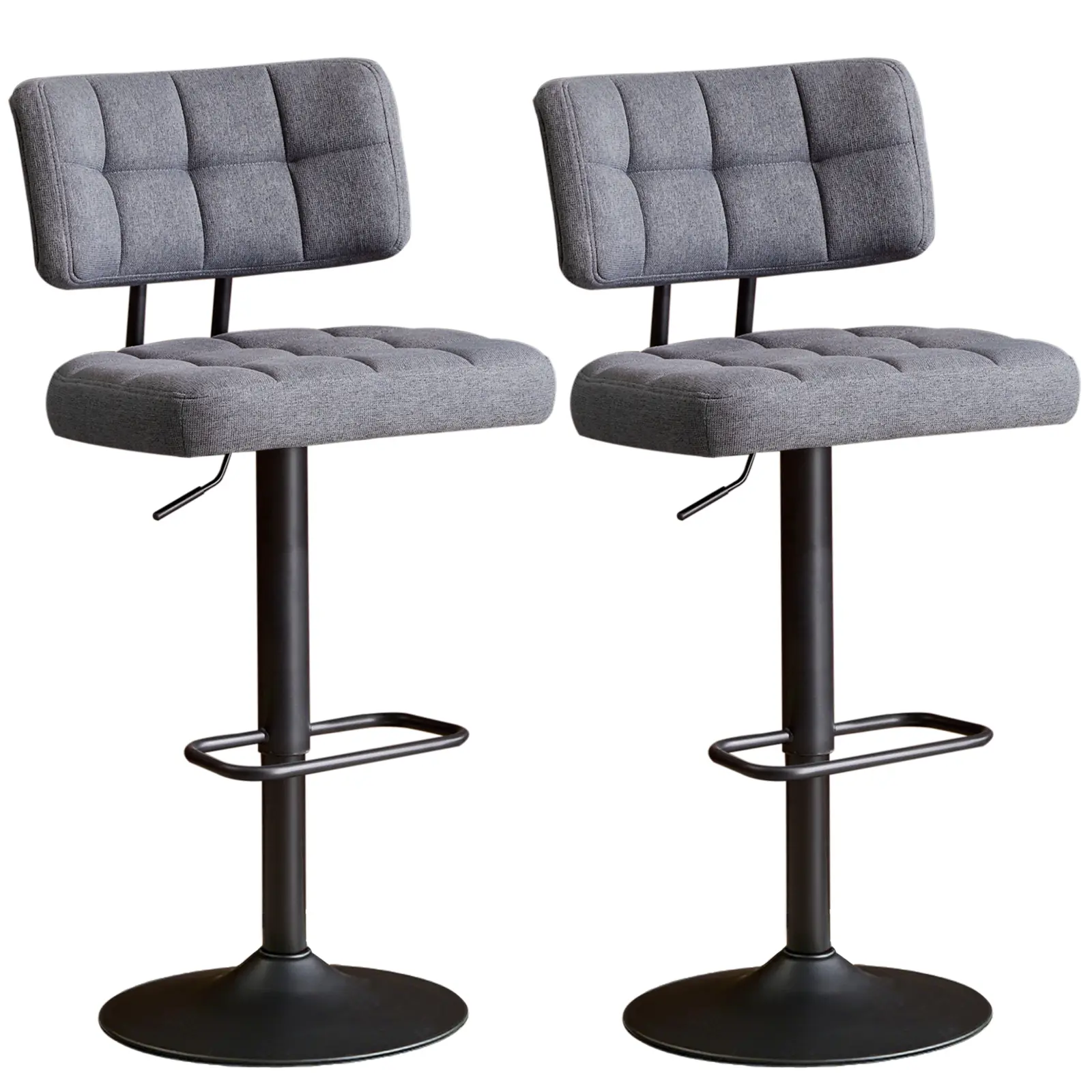 Rishtivin Bar Stools,Height Adjustable Swivel Barstools,Armless Linen Fabric Counter Height Bar Stools with Footrest for Kitchen Home Bar