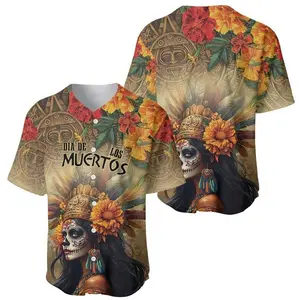 Dia de los Muertos Baseball Jersey Mexico Day of Dead Skull Girl Floral Print Streetwear Casual Summer Sports Shirt Unisex Comfortable Loose Fit Gym Men Women