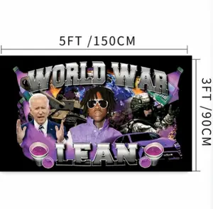 3x5Ft  World War Lean Flag-Funny Poster Banner Rapper Meme Tapestry for Bedroom, Man Cave Wall Decor Outdoor College Dorm,