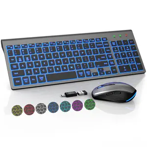 SABLUTE KM61PRO Wireless Keyboard and Mouse Combo Backlit RGB Mouse Rechargeable Slim Portable Cordless 7-Color Backlight 4 Brightness Levels Windows & Mac Layout(non-bluetooth)