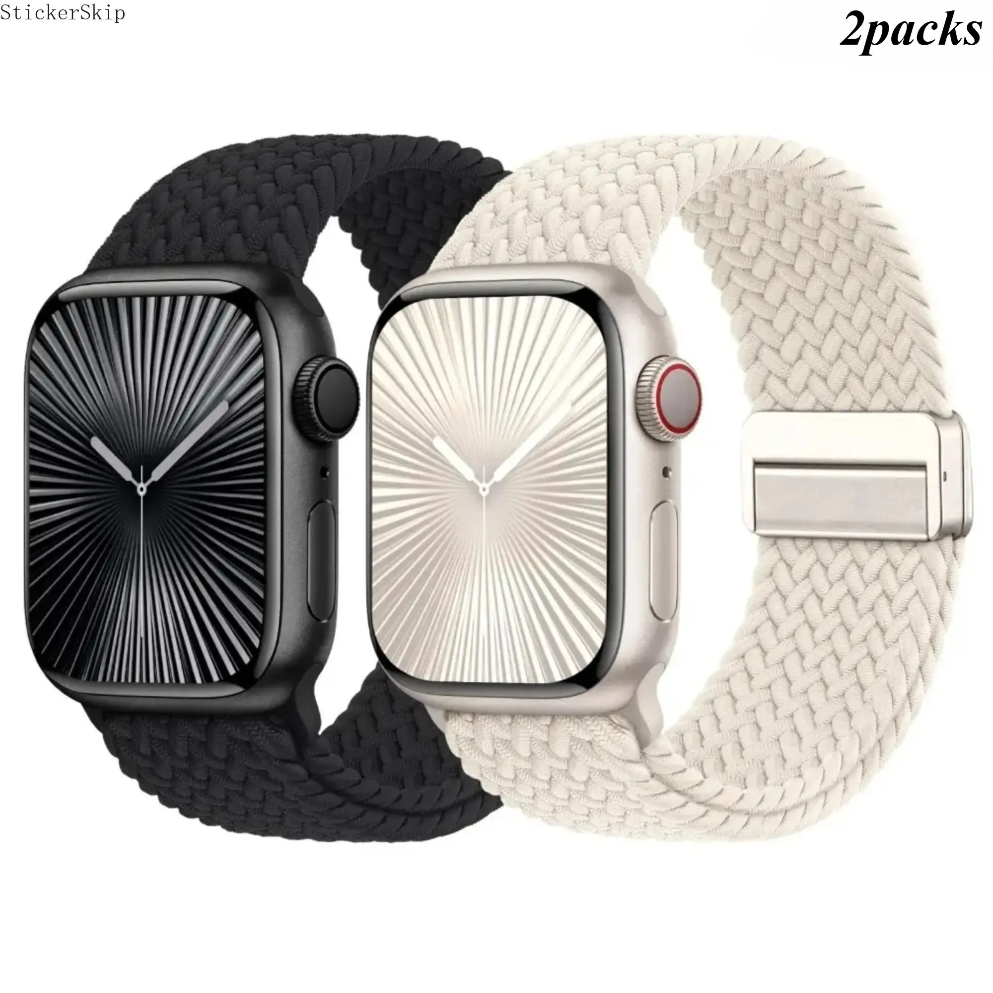 2026 Trendy 2-Pack Braided Elastic Magnetic Apple Watch Bands – Soft Nylon Solo Loop Strap Compatible with 38–49mm Series & Ultra, Lightweight Adjustable Sport Wristbands for Workout, Daily Wear & Gift