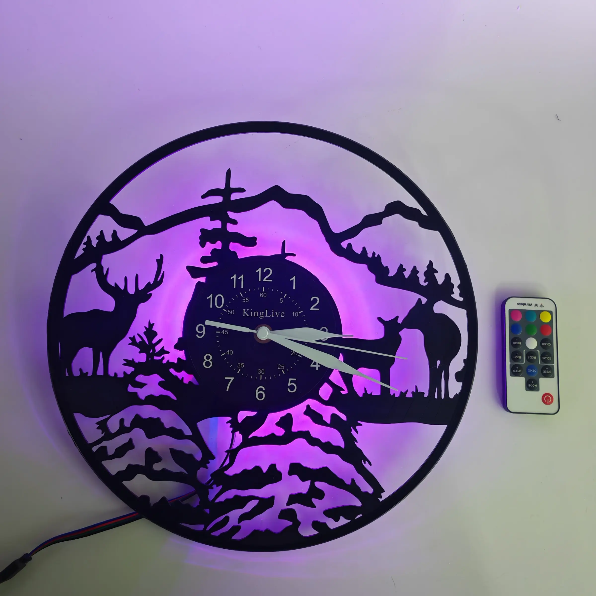 Deer Forest Theme Vinyl Record Wall Clock, Unique Deer Design for Nature Lovers, Hunters, Modern Rustic Classic Home Decor, Led Wall Clocks