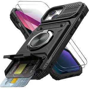 3 PCS [1 Phone Case with 2X Clear Screen Protectors] Case for iPhone 17 16 Pro Max 15 14 13 12 11 Pro Max Military Grade Armor [Built-in Kickstand] Wireless charging 360 Rotate Ring Holder Heavy Duty TPU+PC Shockproof Protect Phone Case