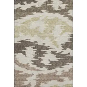 HomeRoots 662836 9x12 ft. Chocolate Beige & Taupe Abstract Washable Machine-Made Rectangular Full-Sized Area Rug with UV Protection, Full-Sized Area Rugs, Rectangular Area Rugs