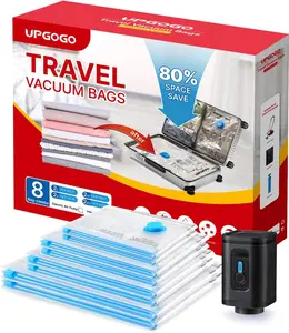 UPGOGO Nylon Fabric Travel Vacuum Storage Bags with Portable Electric Pump, 8-Pack Combo