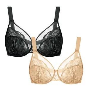 [2 Pack]MoKongFu Charm Lace Collection  Please refer to the size chart!!! Coverage Floral Lace Minimizer , Unlined Mesh Non-Padded Underwire Comfort Plus Size  supportive  minimizer lingerie  everyday push pushup plussize bra