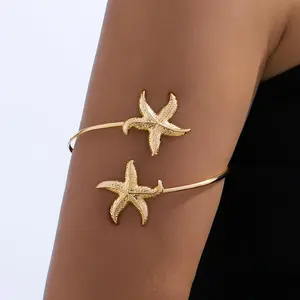 Vacation Style Ocean Series Dancing Starfish Arm Cuff Bracelet, Adjustable Open Unique Statement Bangle
