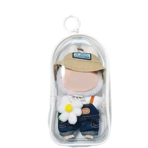 Colorful Transparent Protector Case Organizer Box for 17cm Labubu Plush Dolls Outdoor Display Bag With Keychain Doll labubu Accessories