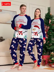 Men's & Women's Christmas Pajama Set, Long Sleeve Top & Pants, Santa Claus Print, Casual Home Wear, All Seasons Comfortable Sleepwear