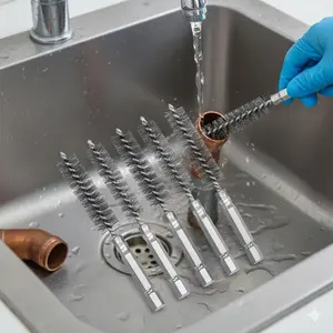 Industrial-Grade 6-Piece Stainless Steel Drill Brush Set for Heavy-Duty Rust Removal & Polishing, Electric Tool-Compatible Rotary Cleaning Brushes with Non-Slip Handle for Auto Repair & Surface Restoration, Drain Cleaning Tool