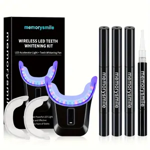Wireless Oral Care Set with LED Light, Effective Cleaning, Includes 4 Tooth Gel Pens and 2 Replacement Mouthpieces, Home Use, Teeth Whitener Pen