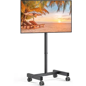 Rolling Mobile TV Stand on Wheels for 13-50 Inch TVs, with Height Adjustment & 30° Tilt, Portable TV Cart Holds 44lbs, Max VESA 200x200mm for Living Room Bedroom