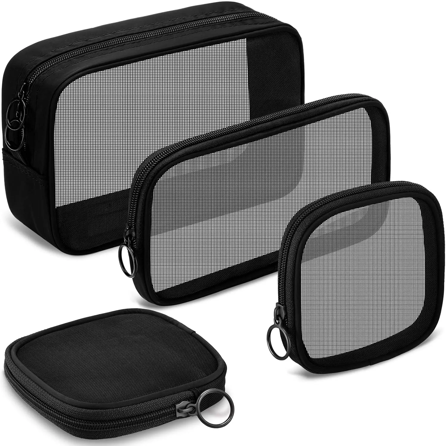 4PCS Mesh Zipper Makeup Bags, Portable Makeup Cosmetic Travel Toiletry Purse Bag, with Zipper Daily Toiletries Makeup Storage Accessories