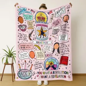 Graffiti Style Hamilton Musical Flannel Slogan Print Blanket, Soft Breathable Lightweight, All-Season Use, Perfect for Home Decor Travel Camping Gift