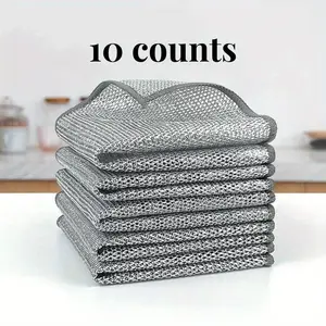 10 Counts Multipurpose Non-Scratch Wire Dishcloths – Reusable Dishwashing Rags for Wet & Dry Use, Kitchen Cleaning Cloth for Sinks, Pans & Dishes, Washable & Durable