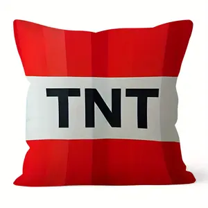 PAUSEBOLL TNT throw pillow cover, red and white striped modern cushion cover with bold black lettering, zipper closure, suitable for living room, game room, party decoration, home decoration cushion