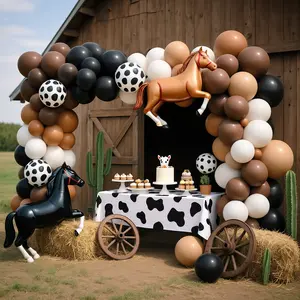 Western-themed Party Balloon Arch Garland Kit - 134Pcs Set Of Vintage Cowboy-Themed Decorations, Including Black, Brown, And White Balloons, Tan Balloons, Polka Dot Balloons, And Vintage Horse Foil Balls, Suitable For Birthday Parties