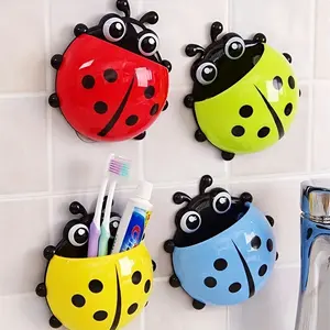 [holiday gifts][christmas gift] 4pcs Plastic Ladybug Wall-Mounted Toothbrush Holder with Suction Cup - Colorful Bathroom Organizer for Toothbrushes, Toothpaste & Accessories - Durable Adhesive, No Power Needed, Bathroom Accessories, Playful