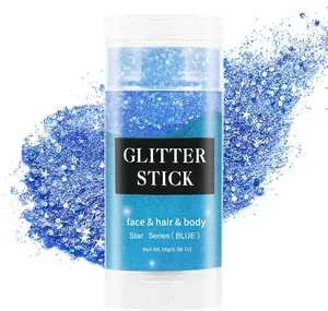 Blue Face Body Glitter Stick,Blue Hair Face Glitter Makeup,Mermaid Chunky Glitter Face Paint,Waterproof Sparkle Festival Rave Accessories for Women