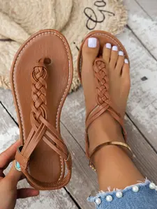 Women's Braided Sandals with Elastic Back Strap, Comfortable Open-Toe Footwear, Stylish Summer Shoes for Women