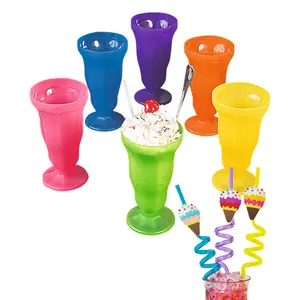 Neon Soda Glasses & Silly Straw Kit for 12