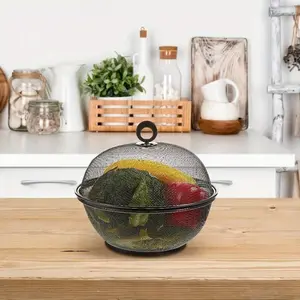 Black Metal Mesh Food Bowl with Lid - Designed to Be Insect Proof, Durable, And Easy to Clean, Suitable for Kitchen, Dining, And Outdoor Use - Perfect for Fruits, Vegetables, And Household Items, Outdoor Dining Additions |   Modern Kitchen Supplies