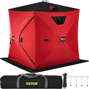 VEVOR 2-3 Person Ice Fishing Shelter Tent, TikTokShopBlackFriday, 300D Oxford Fabric Portable Ice Shelter with Pop-up Pull Design, Strong Waterproof and Windproof Ice Fish Shelter for Outdoor Fishing, Red