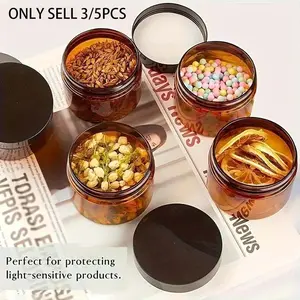 3/5pcs Refillable Amber Cream Jars with Lids - 6.76oz Round Brown Cosmetic Containers for Beauty Products, Creams, Lotion, Essential Oils, Powders, and Ointments - Versatile