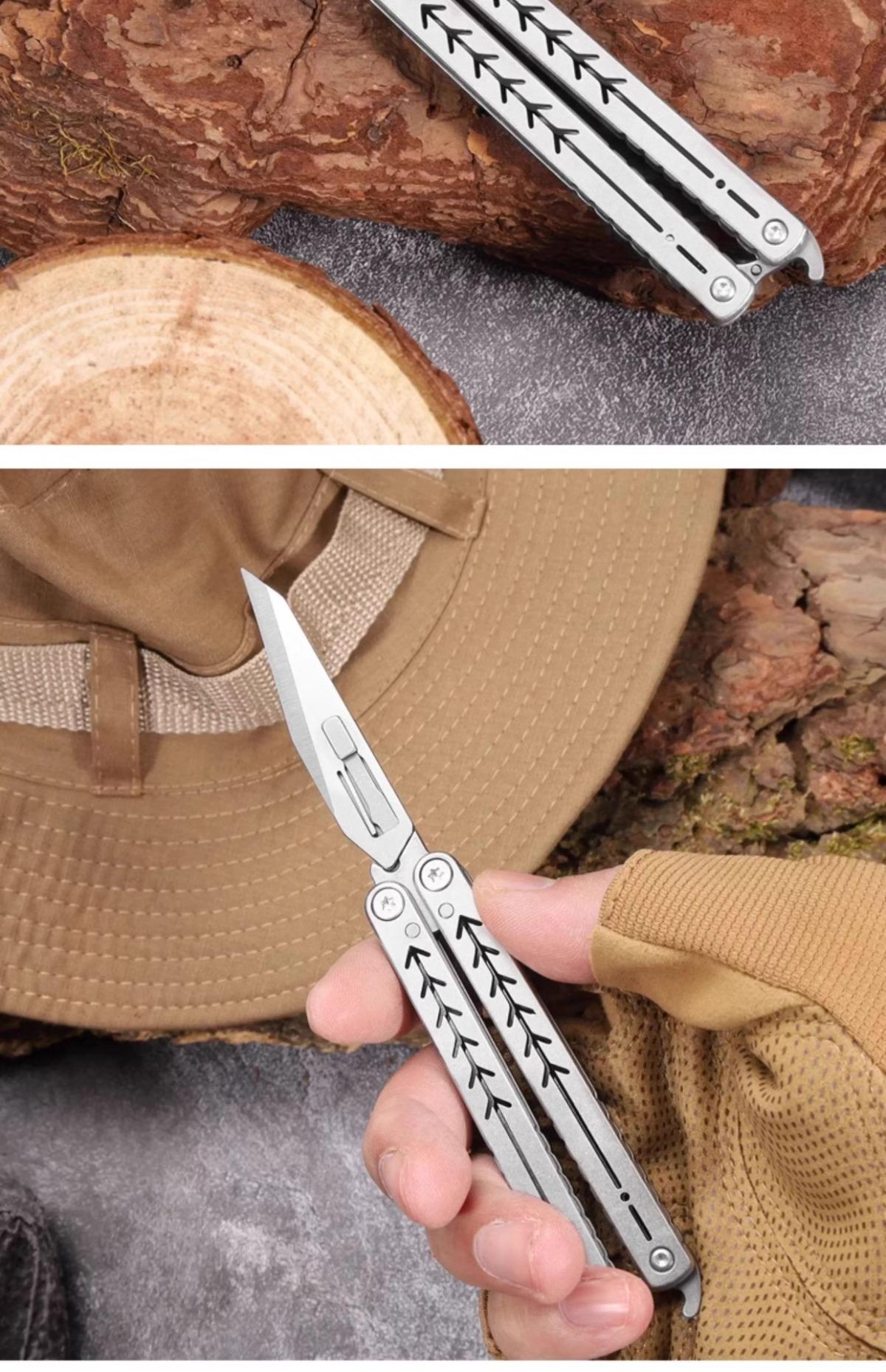 New Creative Butterfly Portable Folding Utility Knife Fruit Knife Sharp Multi-Function Keychain Knife with Replaceable Blade, Mini Portable Carving Knife Stainless Steel Pocket Knife Travel Express Knife