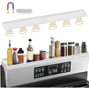 BFONS 30 Inch Silicone Magnetic Stove Top Shelf, Kitchen Over Stove Spice Rack Shelf Apartment Home Must Haves Kitchen Gadgets for Above Stovetop Seasoning Organization Storage (White)
