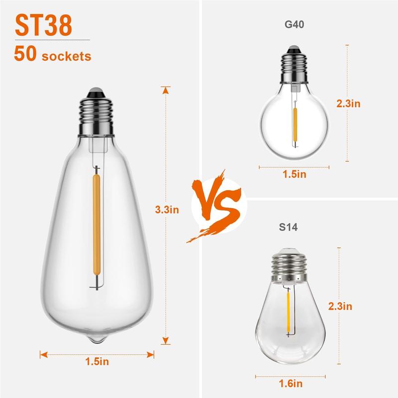 100FT Outdoor String Lights with Remote Included, Support Timer with 50 Shatterproof ST38 LED Edison Dimmable Bulbs, 2500K Warm White, Waterproof, Perfect for Backyard, Patio, Garden, Deck, Party and Xmas Decor #springtok Flexibility Customization