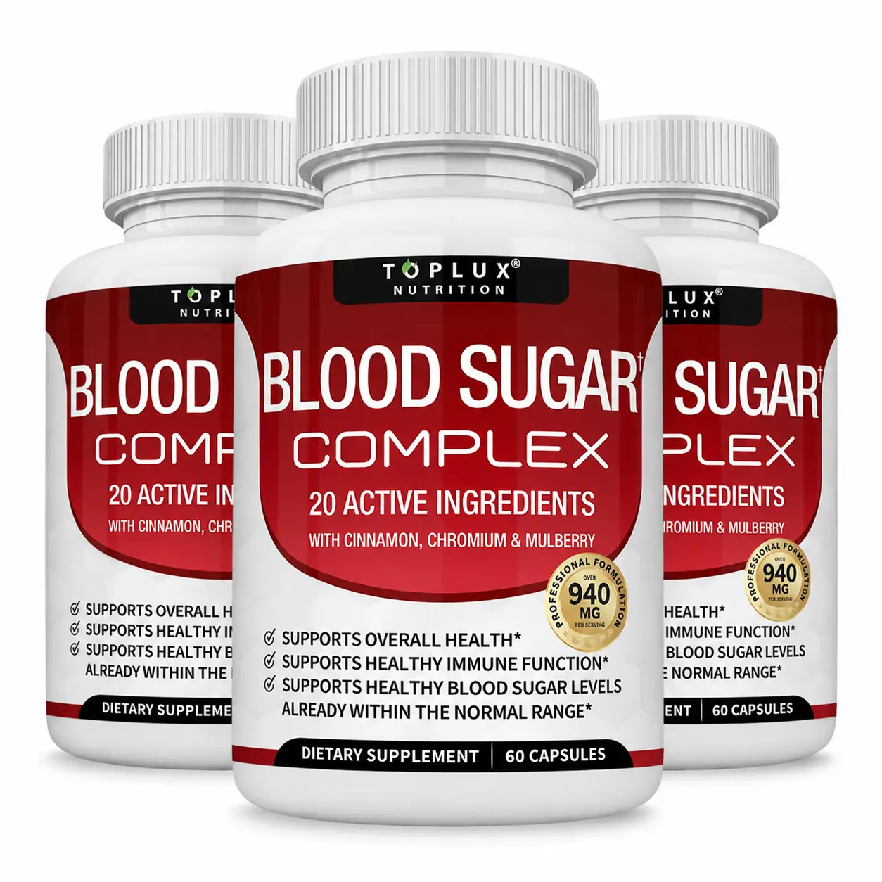 3 Pack of Blood Sugar Complex 20 Vitamins & Minerals Support Overall Health Toplux