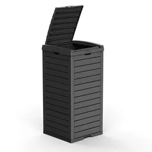 Outdoor Trash Can with Lid, Waterproof Resin Outdoor & Indoor Garbage Can, Large Kitchen Trash Can for Patio, Garage, Pool, Garden, Backyard, Deck, Kitchen